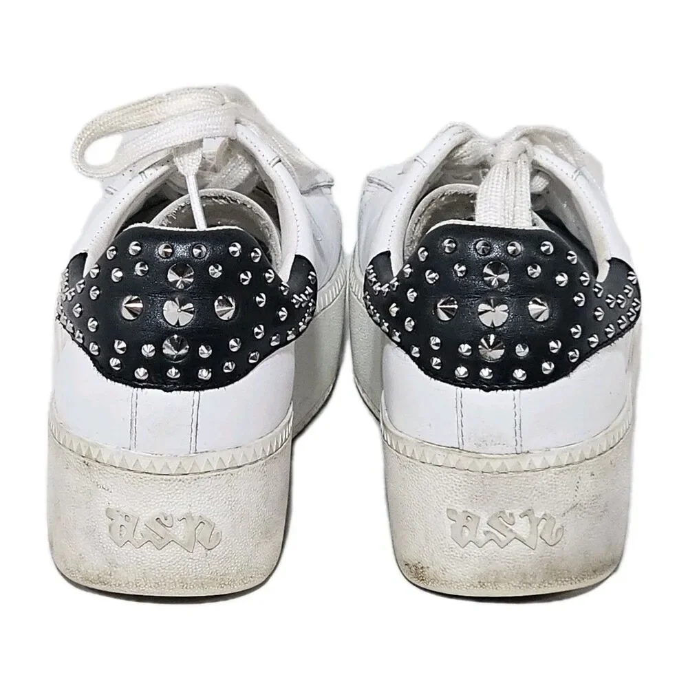 ASH Cult White Leather Platform Sneakers Studded Heel Low Top Shoes EU 38 US 8